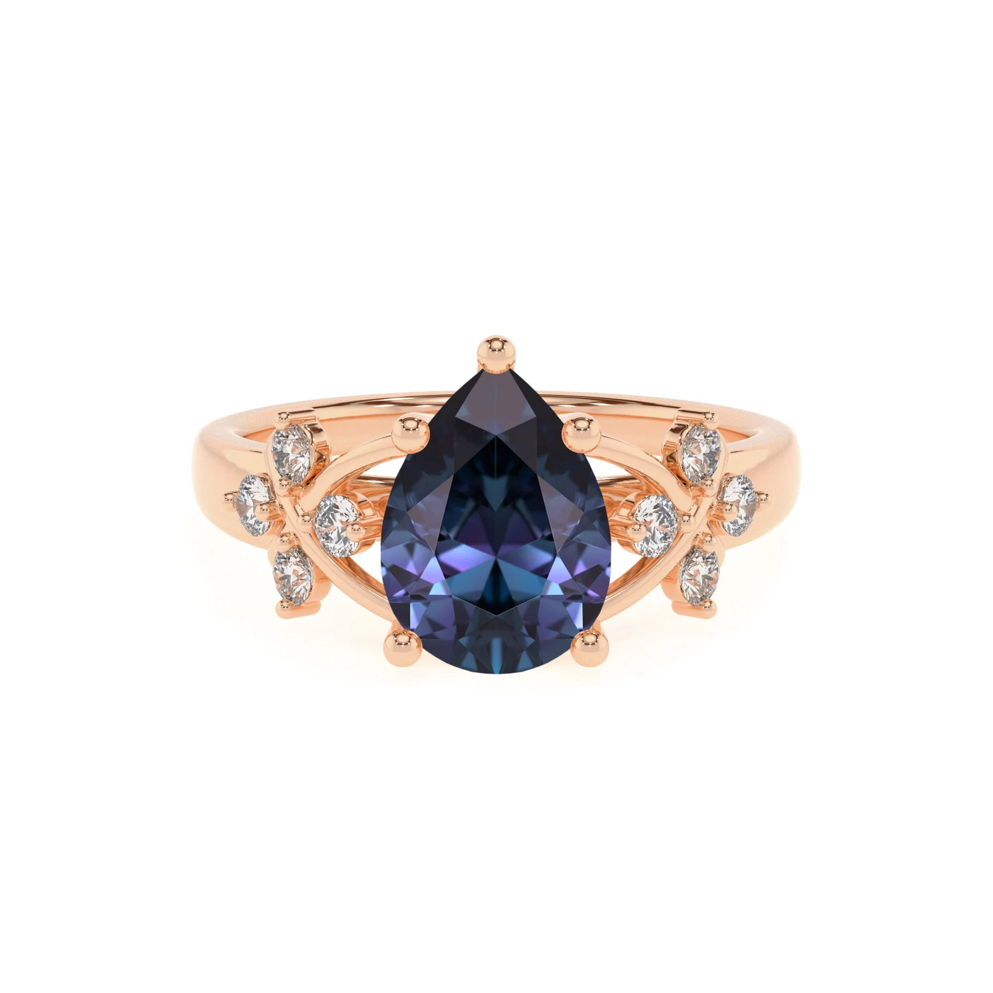 lab grown alexandrite pear solitaire rings in rose gold