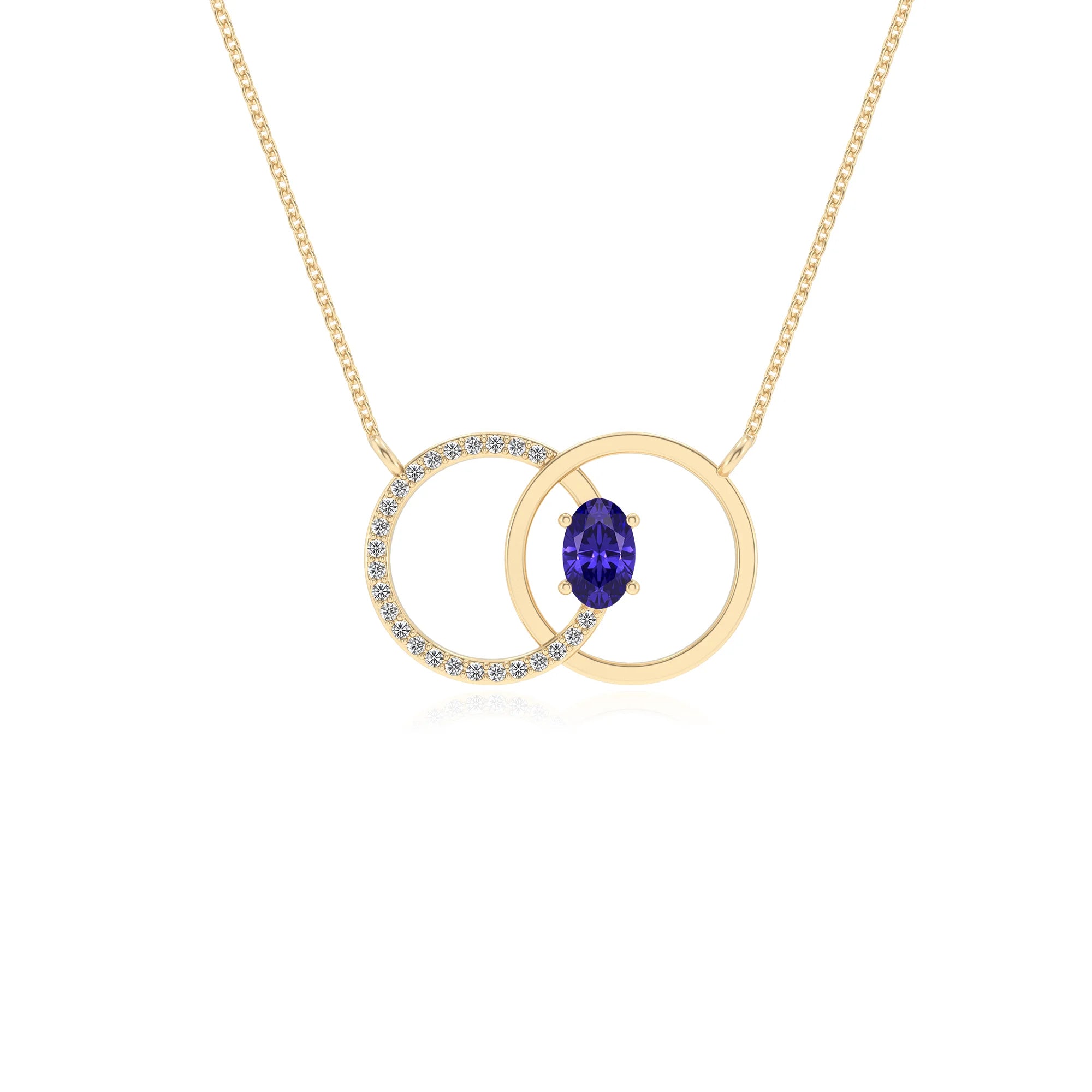 lab grown tanzanite oval solitaire necklaces in yellow gold