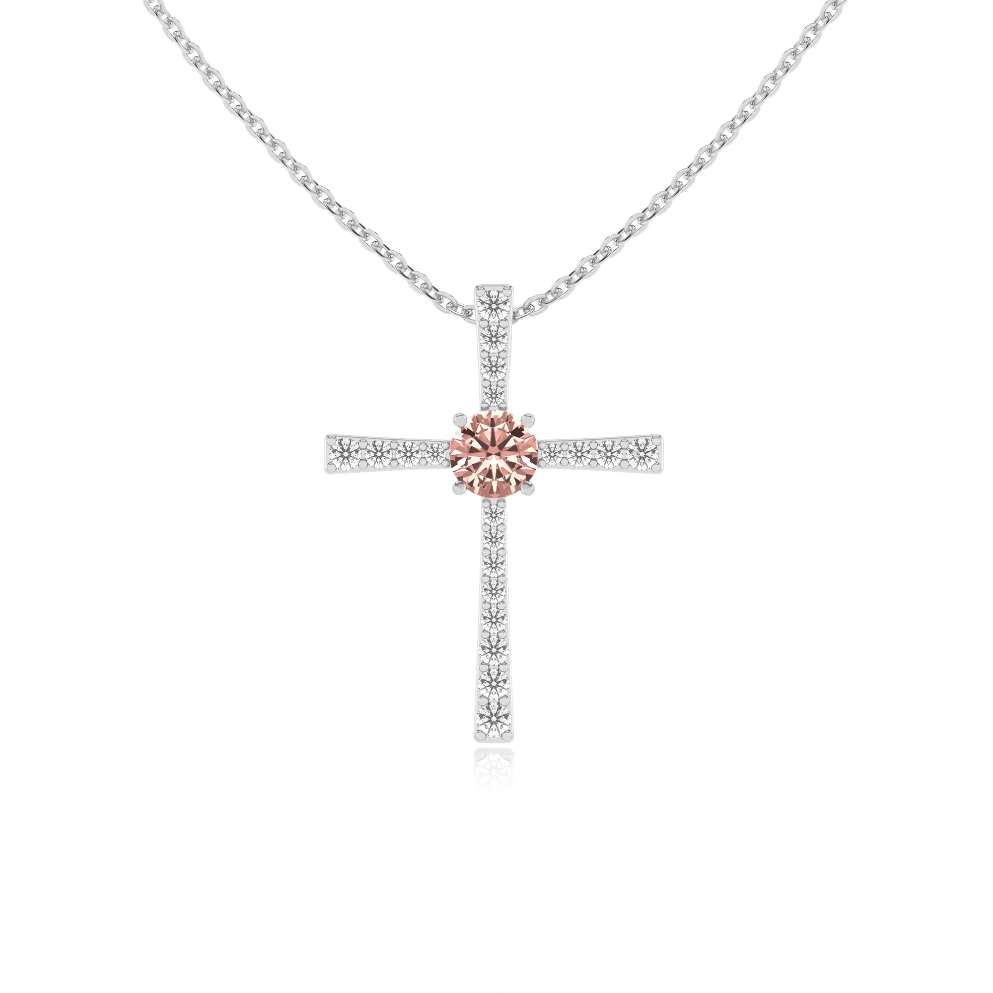 lab grown morganite round infinity necklaces in platinum