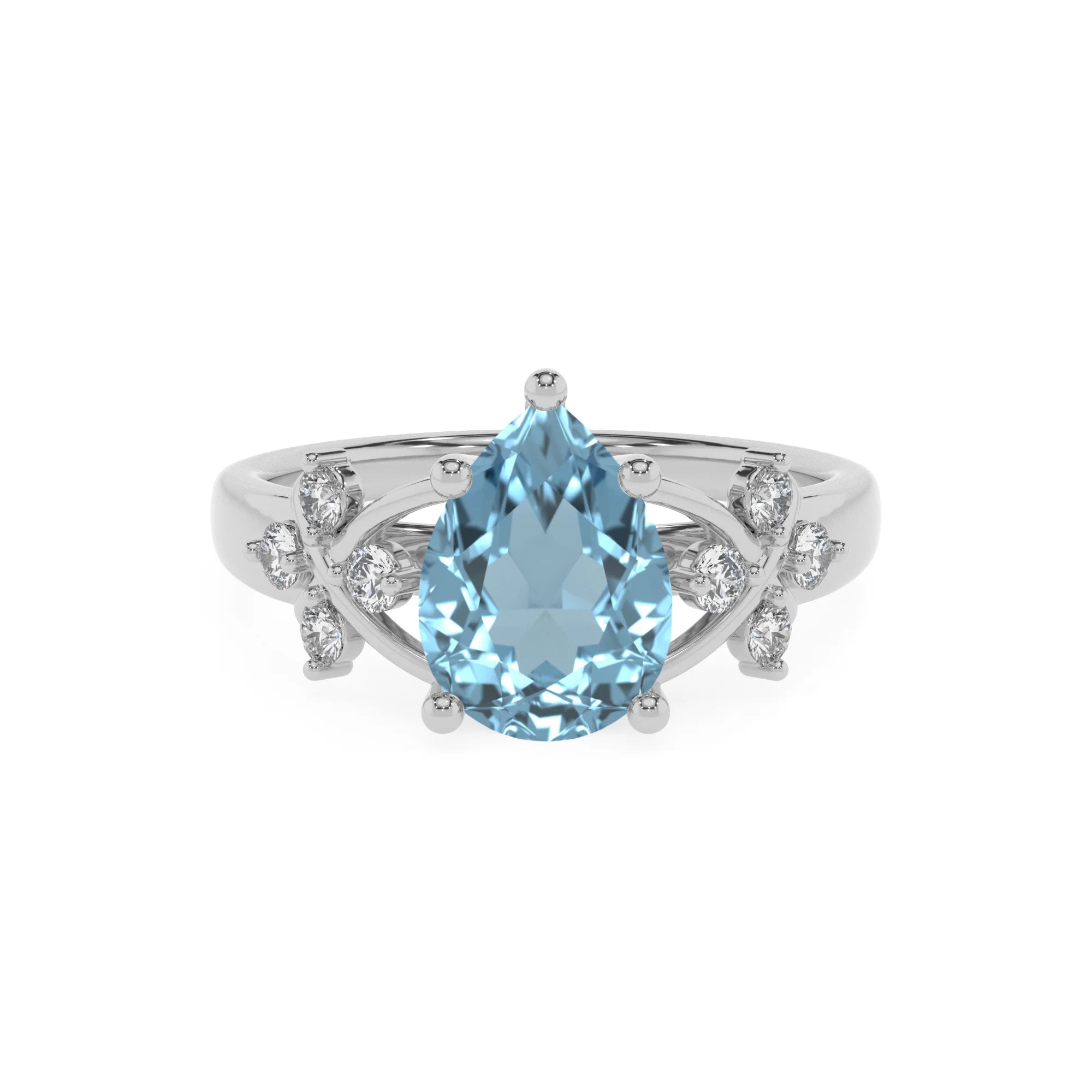 lab grown aquamarine pear solitaire rings in platinum