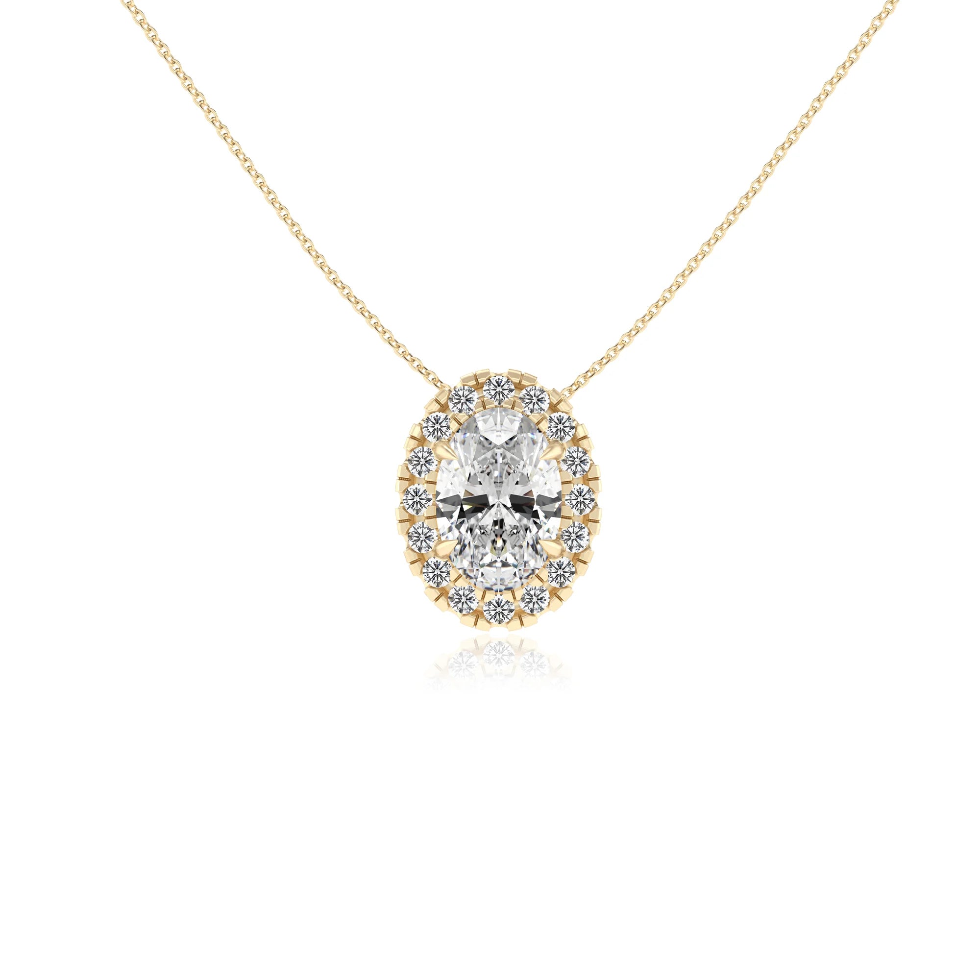 lab grown moissanite oval solitaire necklaces in yellow gold