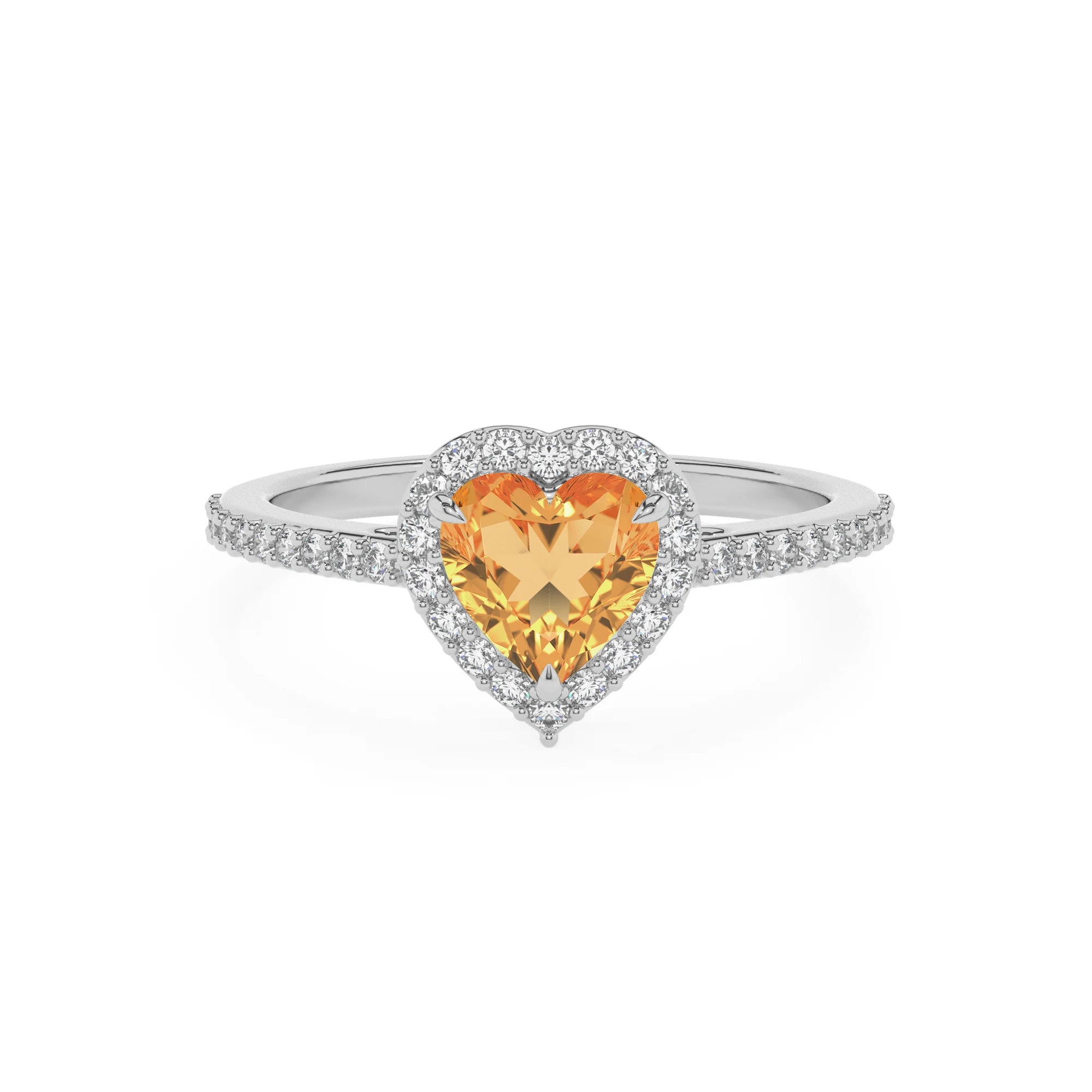lab grown citrine heart solitaire rings in platinum