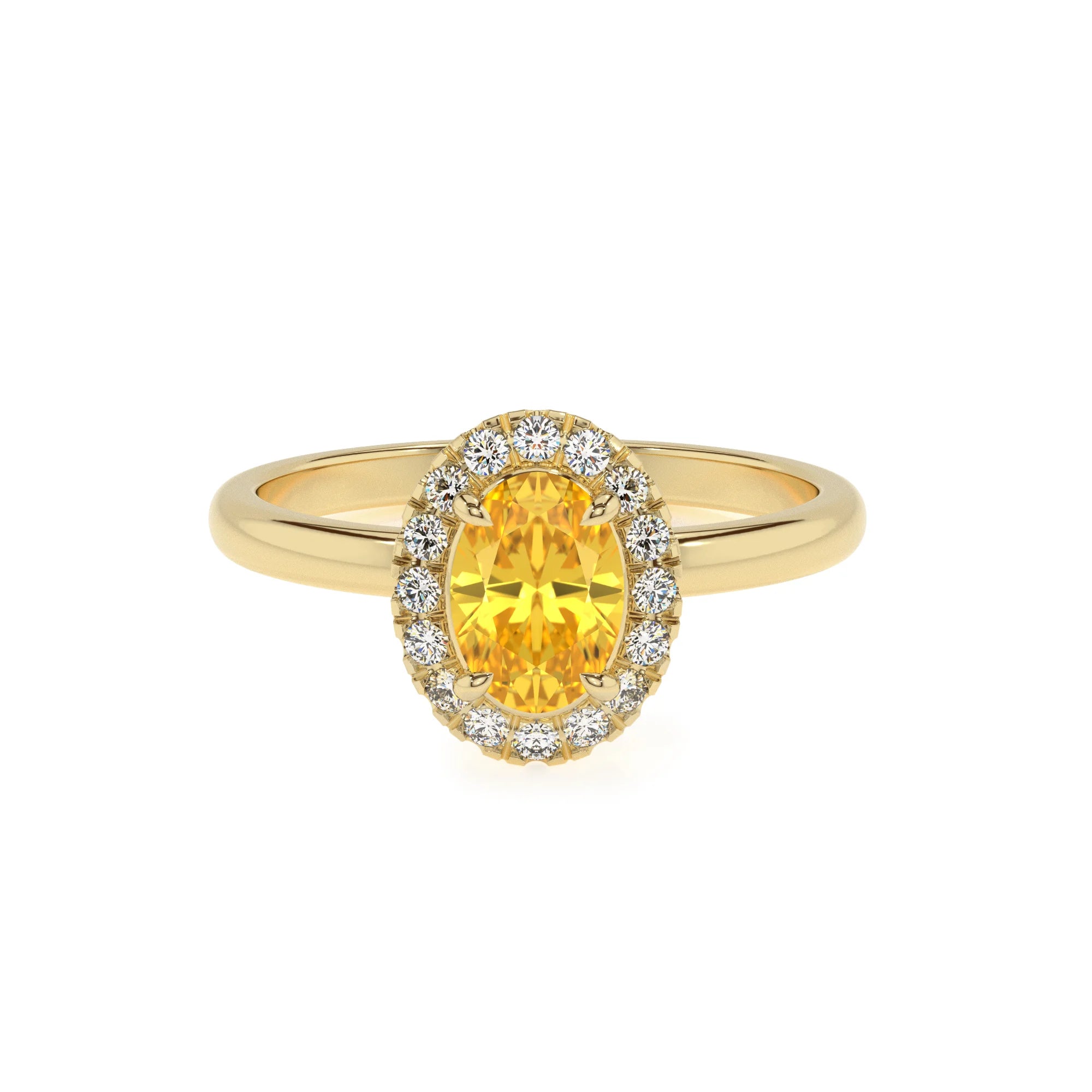lab grown yellow-sapphire oval solitaire rings in yellow gold