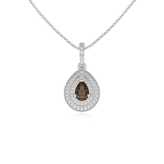 natural smoky-quartz pear halo necklaces in white gold