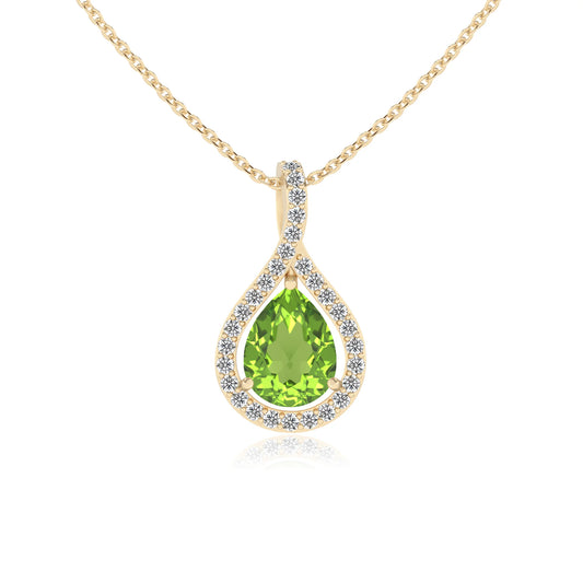 natural peridot pear solitaire necklaces in yellow gold