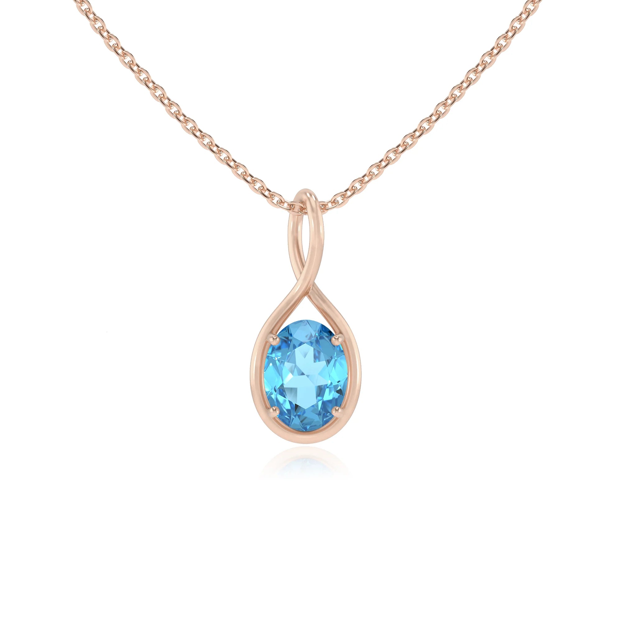 natural swiss-blue-topaz oval solitaire necklaces in rose gold