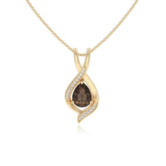 natural smoky-quartz pear solitaire necklaces in yellow gold