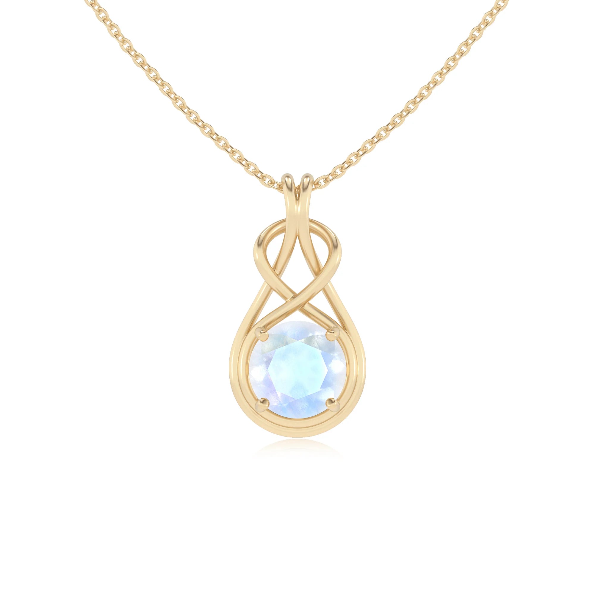 natural rainbow-moonstone round solitaire necklaces in yellow gold