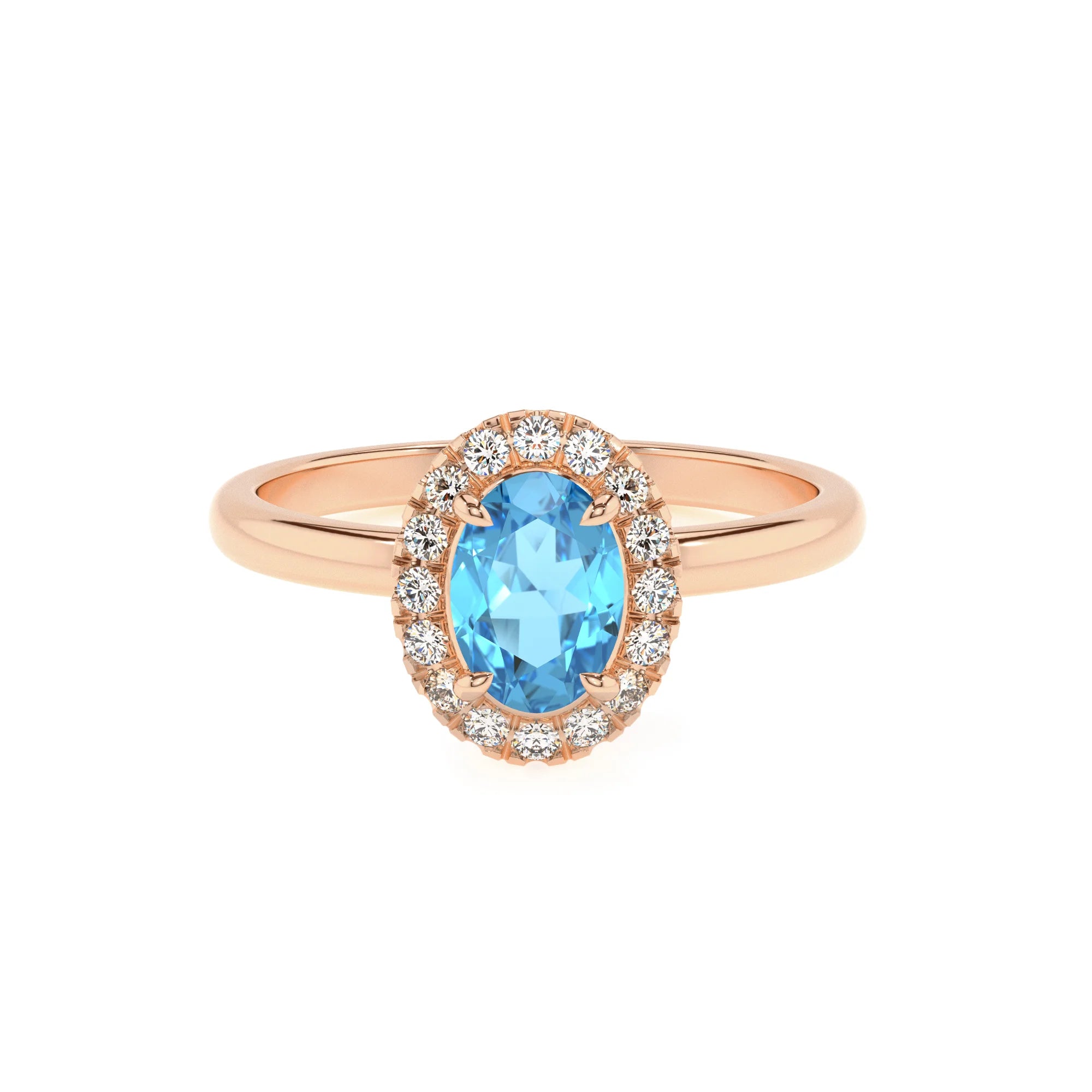 natural swiss-blue-topaz oval solitaire rings in rose gold