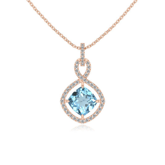 lab grown aquamarine cushion infinity necklaces in rose gold