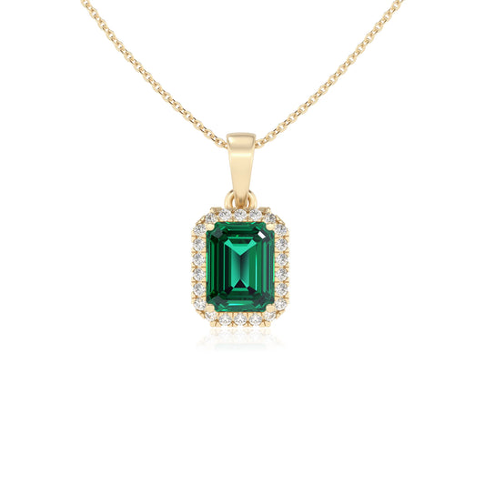 lab grown emerald octogon cut solitaire necklaces in yellow gold