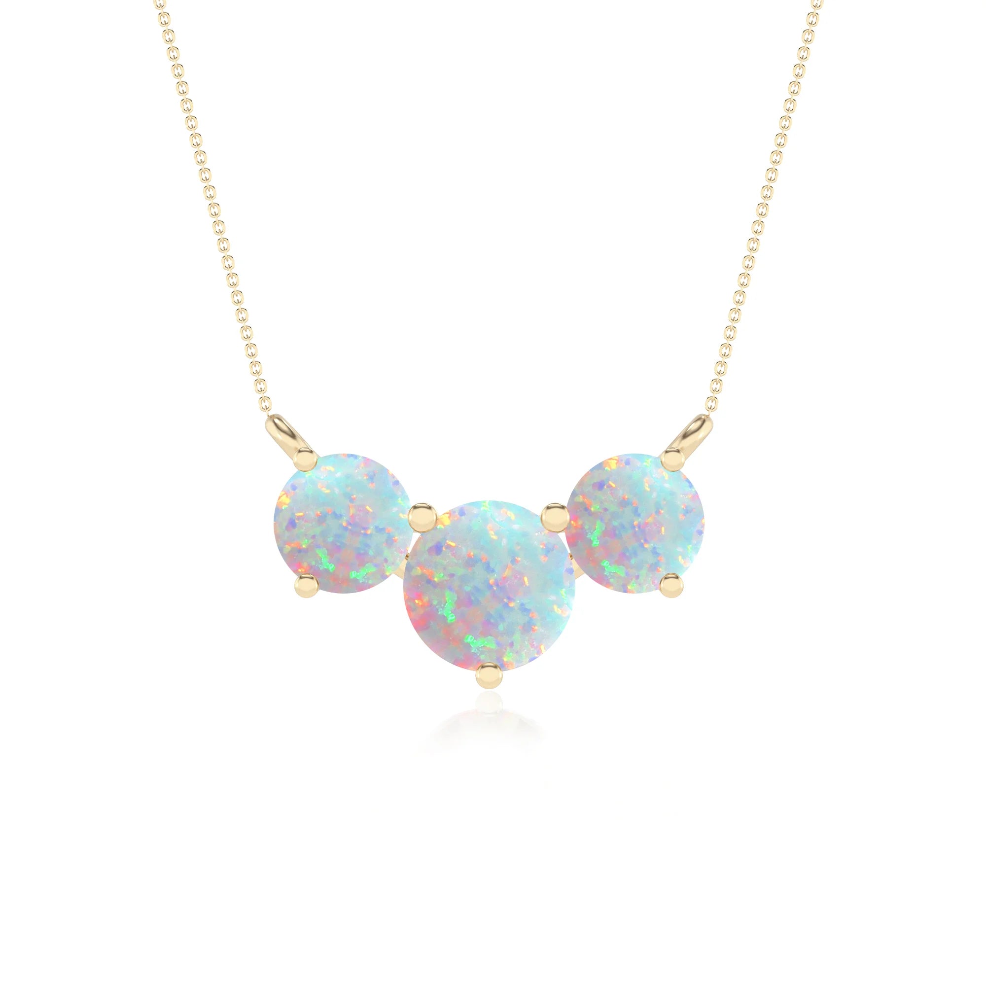 lab grown opal round solitaire v-bale necklaces in yellow gold