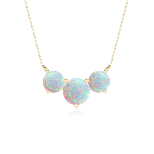 lab grown opal round solitaire v-bale necklaces in yellow gold