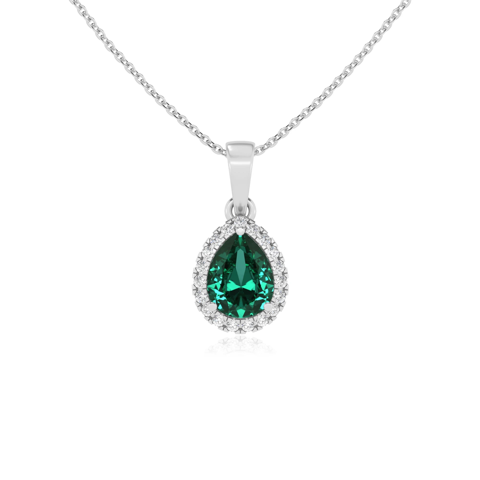 lab grown emerald pear solitaire necklaces in platinum