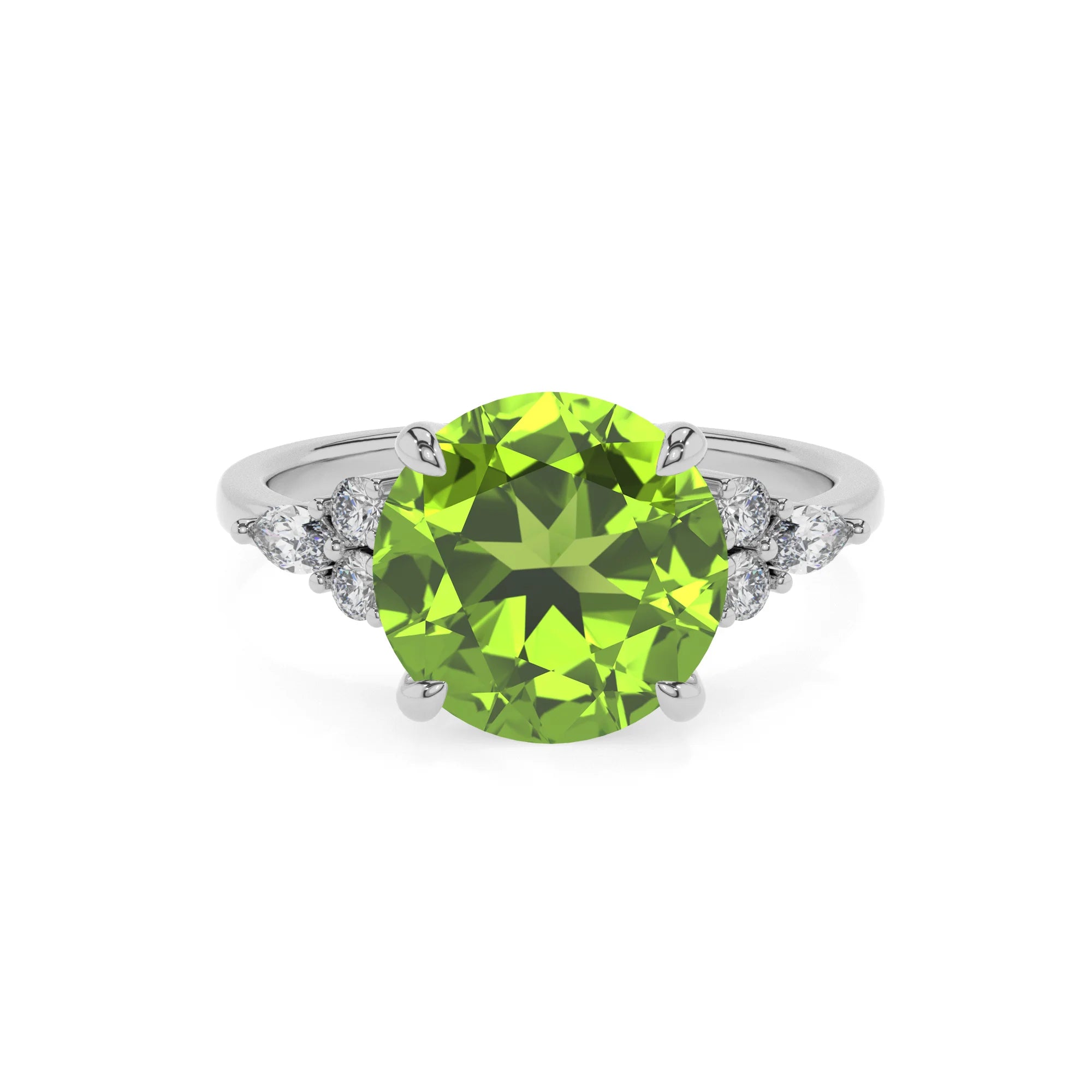 natural peridot round solitaire rings in platinum