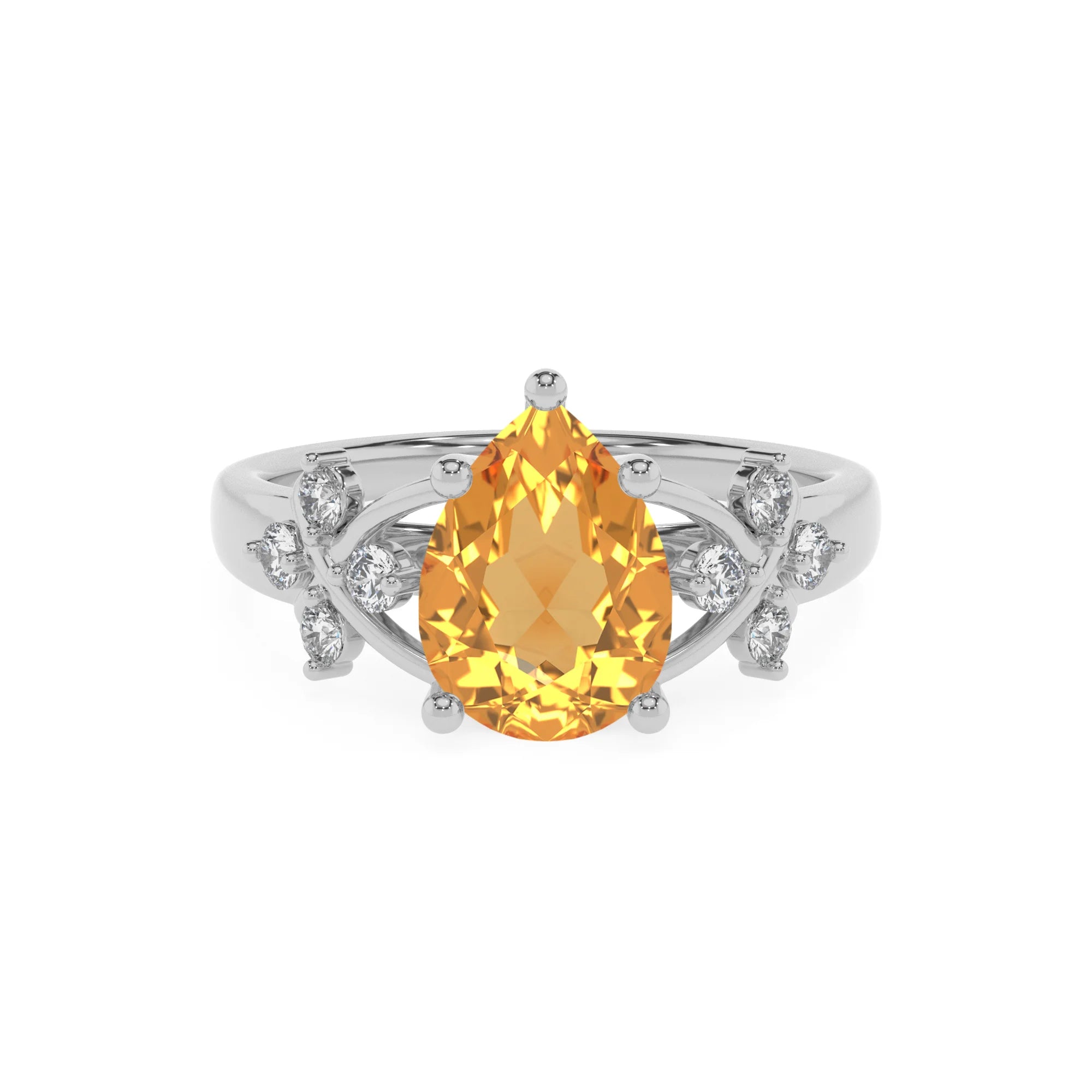 lab grown citrine pear solitaire rings in platinum