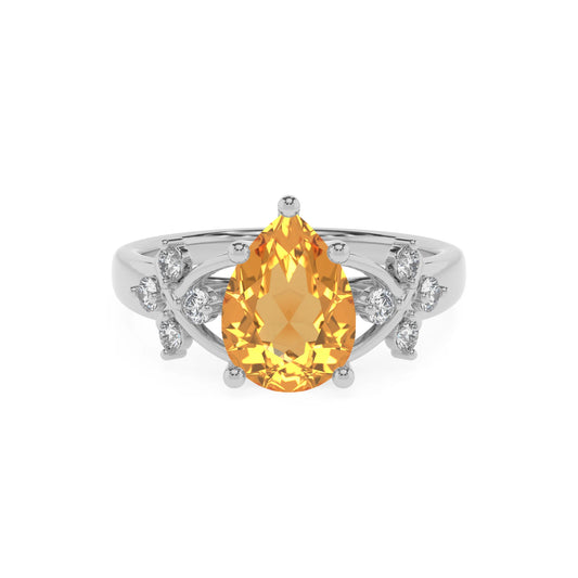 lab grown citrine pear solitaire rings in platinum