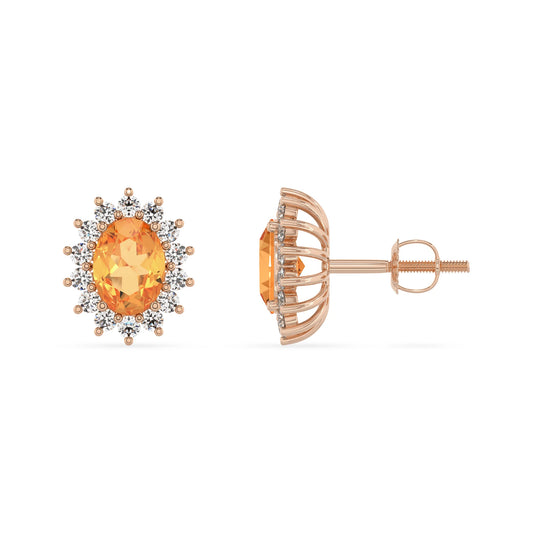 lab grown citrine oval stud earrings in rose gold