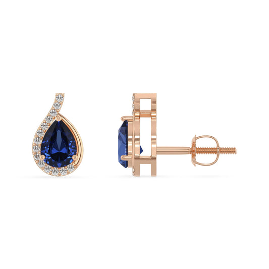 lab grown blue sapphire pear stud earrings in rose gold