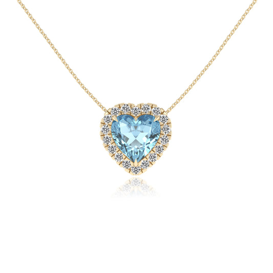 lab grown aquamarine heart solitaire necklaces in yellow gold