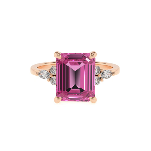 lab grown pink-sapphire emerald cut solitaire rings in rose gold