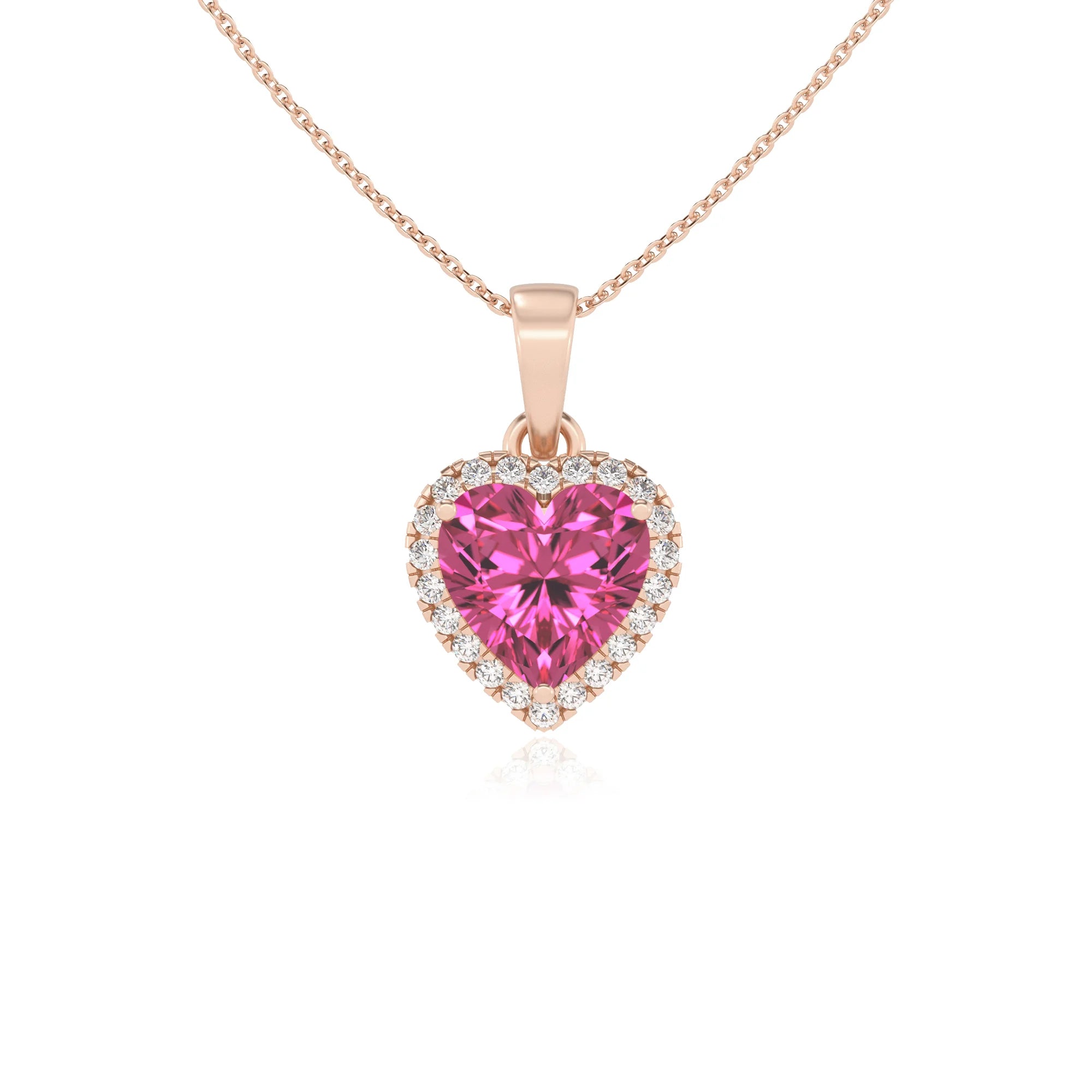 lab grown pink-sapphire heart solitaire necklaces in rose gold