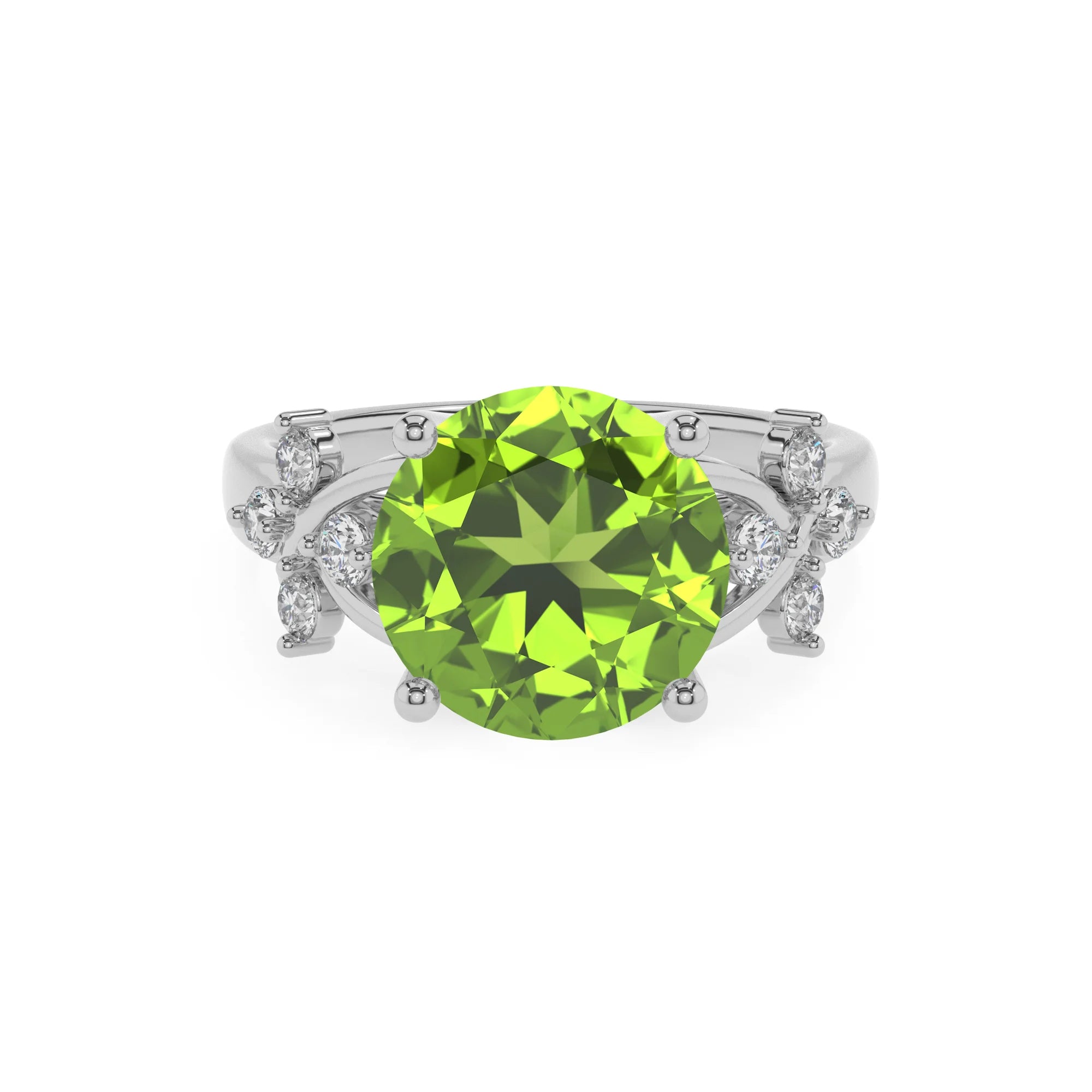 natural peridot round solitaire rings in platinum
