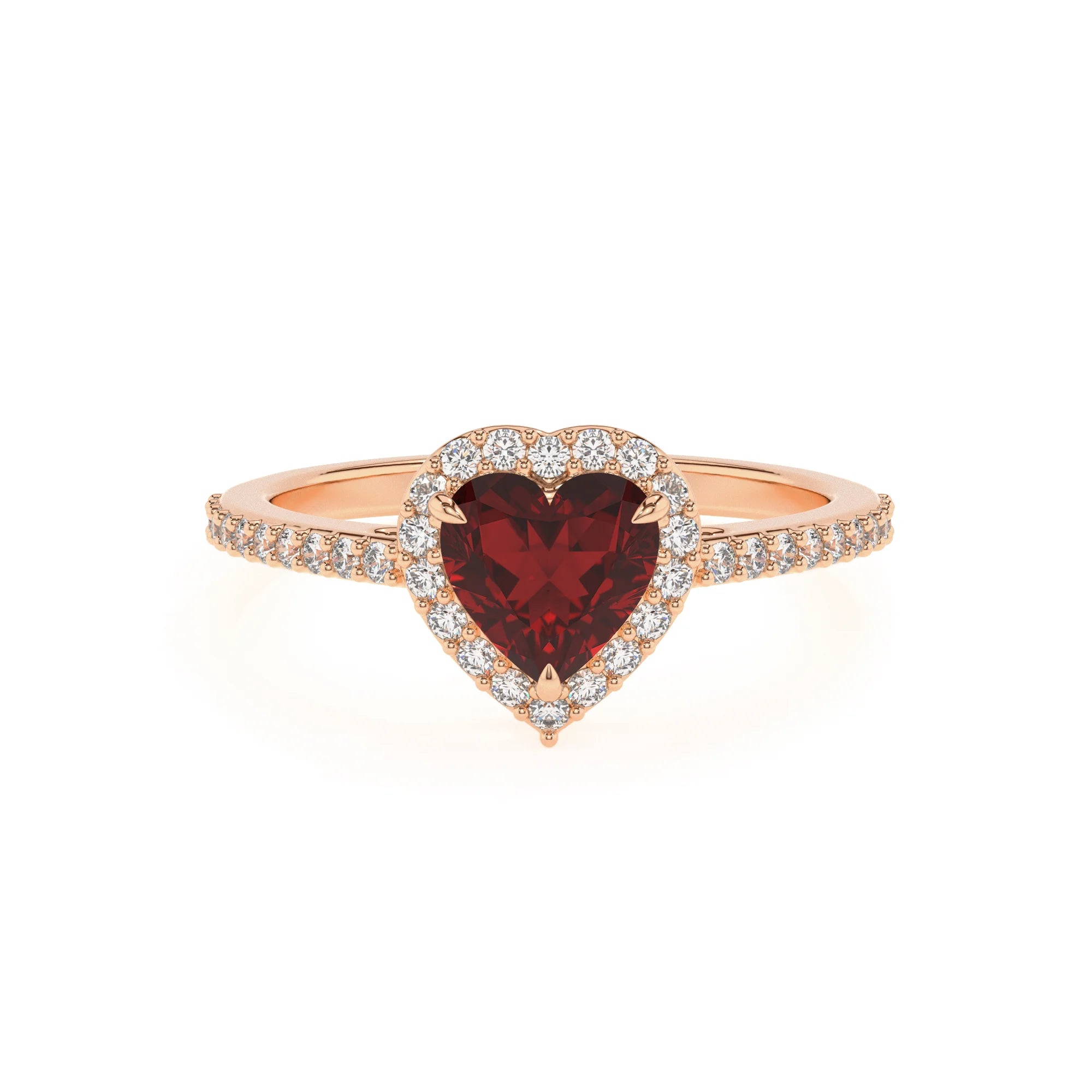 natural garnet heart solitaire rings in rose gold