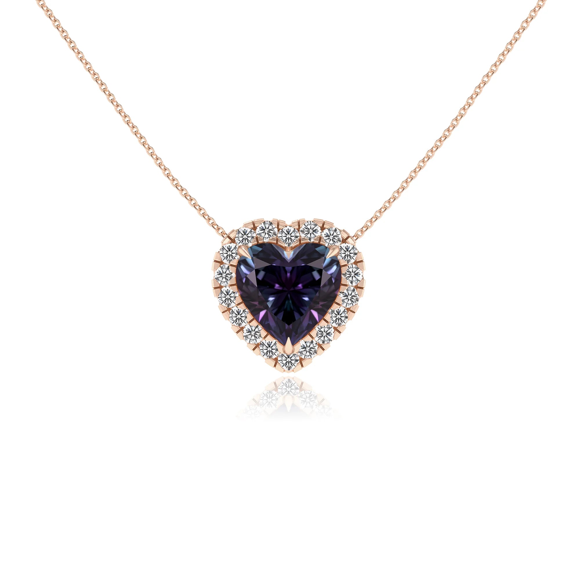 lab grown alexandrite heart solitaire necklaces in rose gold