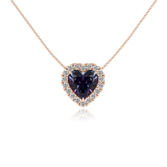 lab grown alexandrite heart solitaire necklaces in rose gold