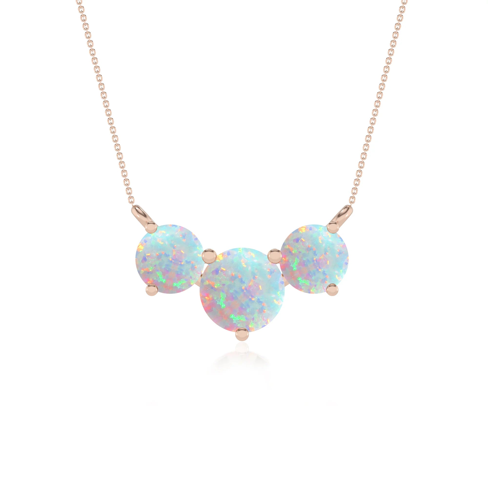 lab grown opal round solitaire v-bale necklaces in rose gold