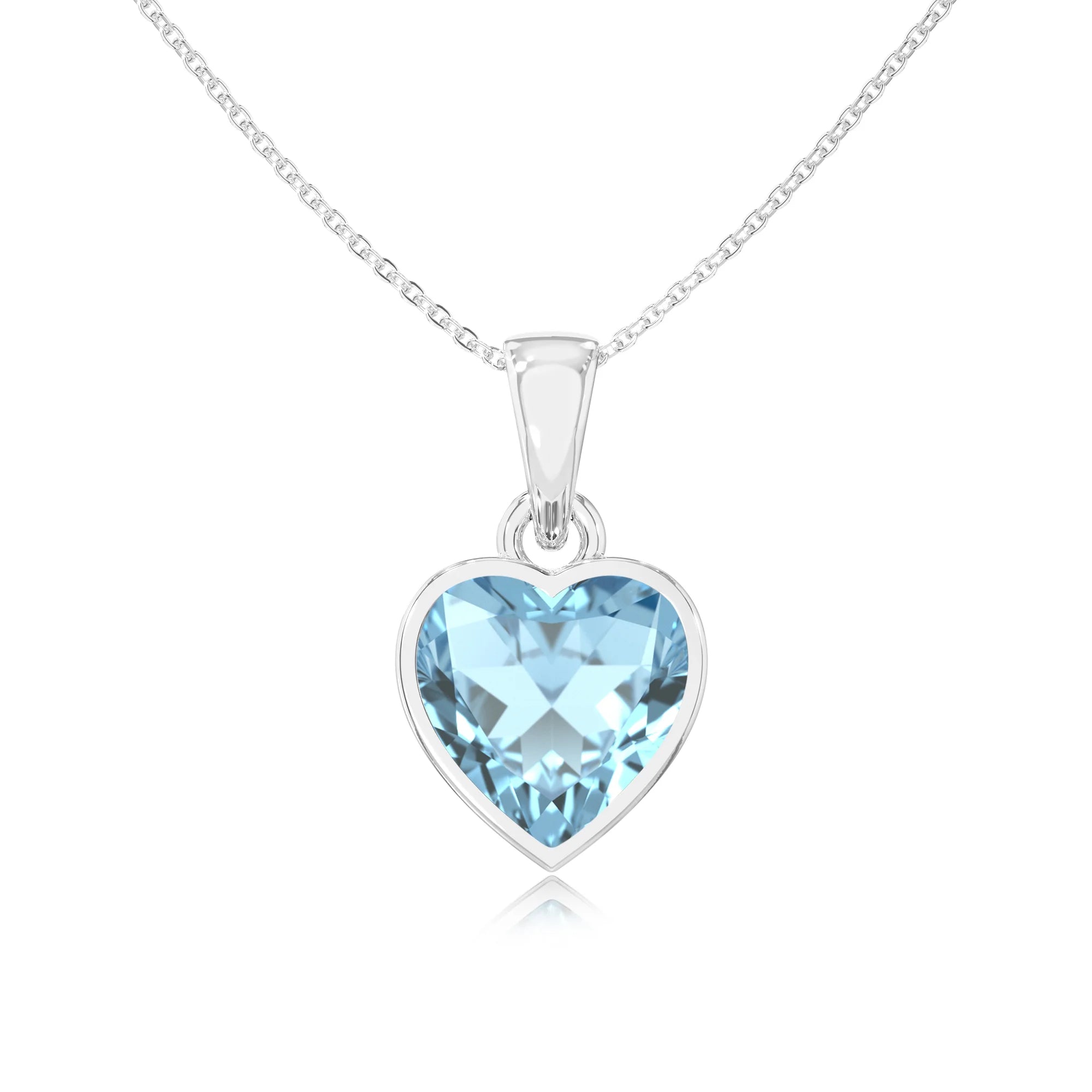 lab grown aquamarine heart solitaire necklaces in platinum
