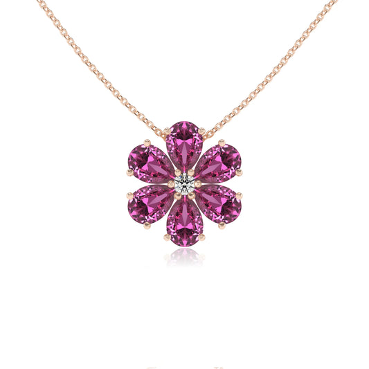 lab grown pink-sapphire pear solitaire necklaces in rose gold