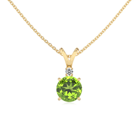 natural peridot round solitaire v-bale necklaces in yellow gold