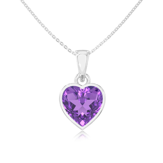 lab grown amethyst heart solitaire necklaces in platinum