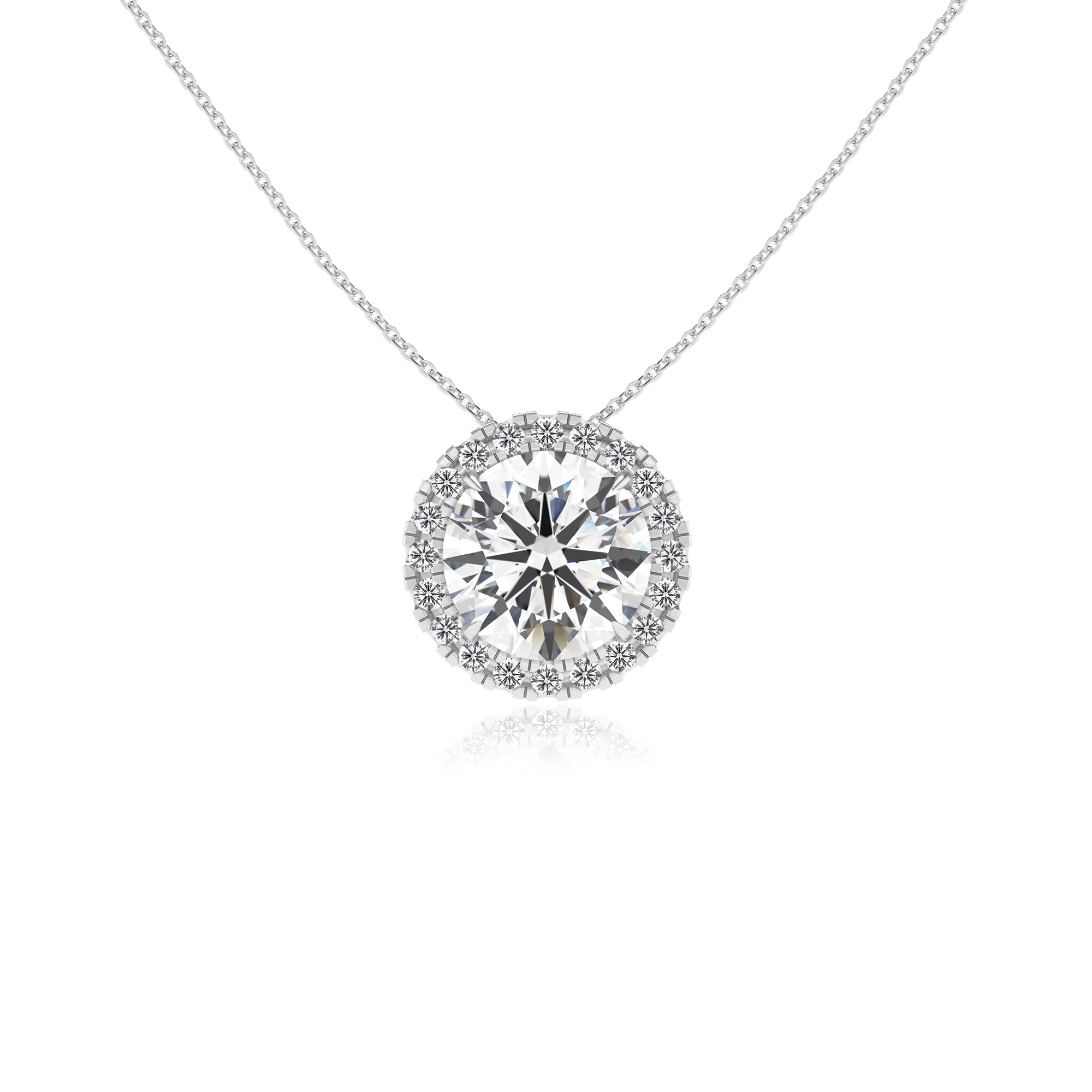 lab grown moissanite round solitaire necklaces in sterling silver