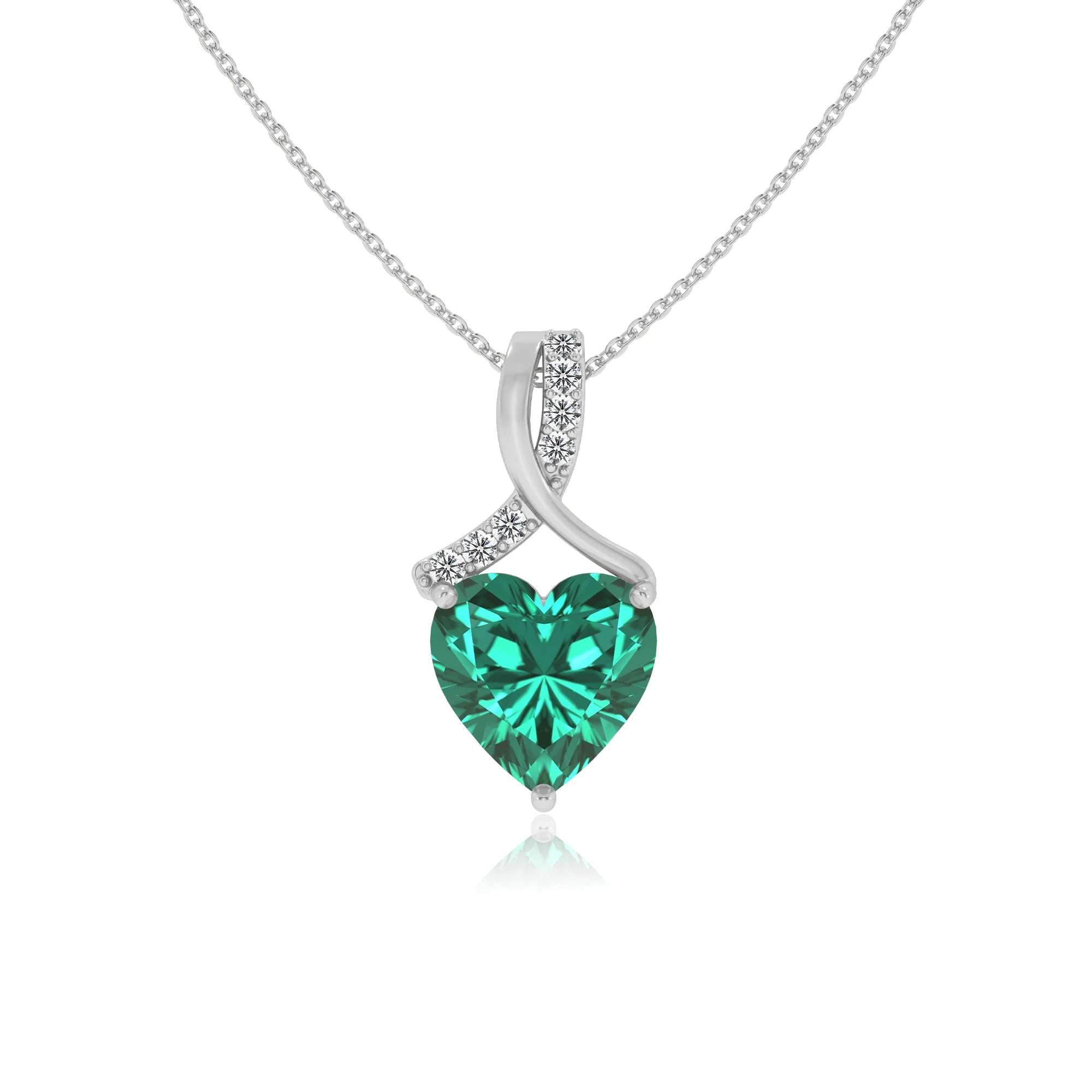 lab grown emerald heart solitaire necklaces in white gold