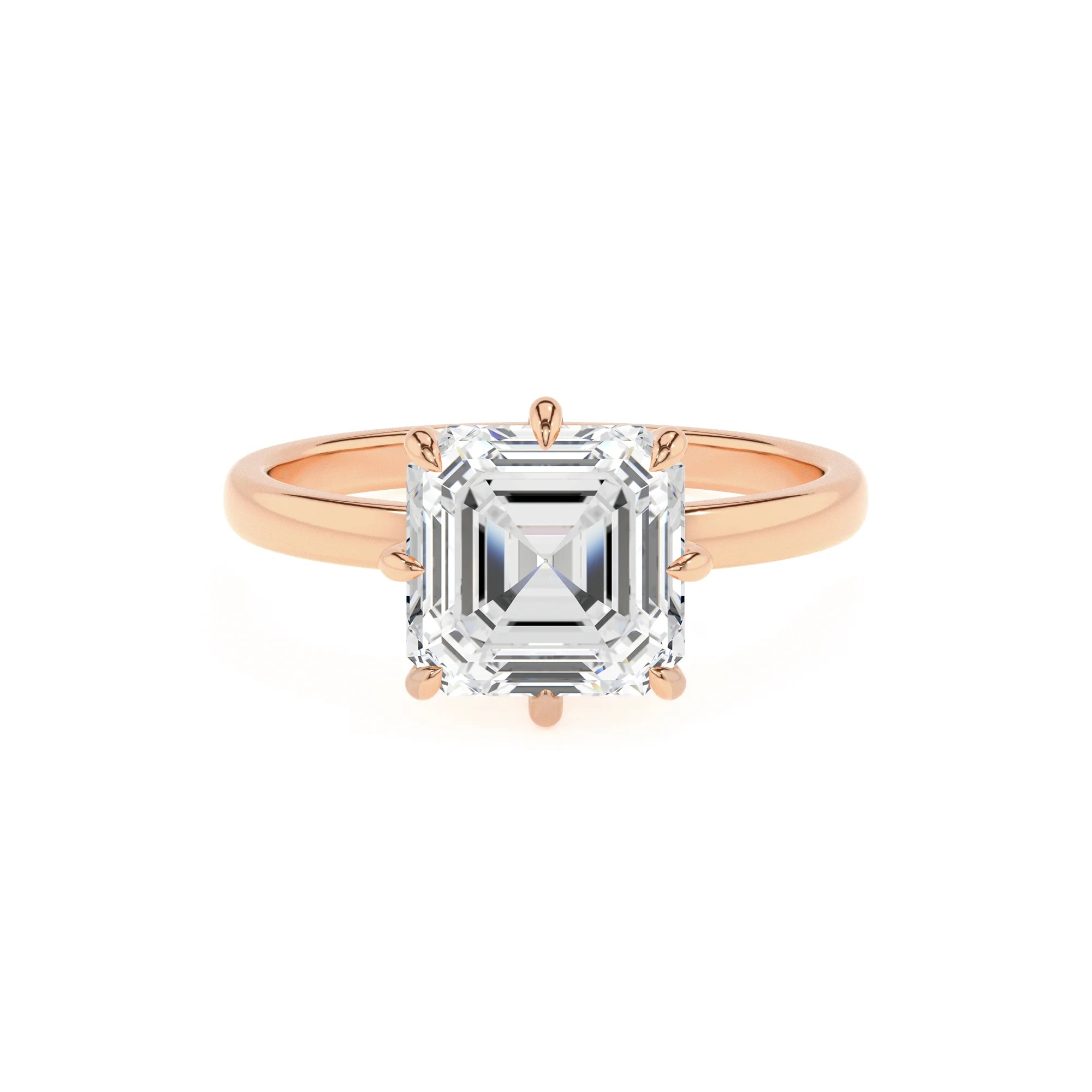 lab grown moissanite asscher solitaire rings in rose gold
