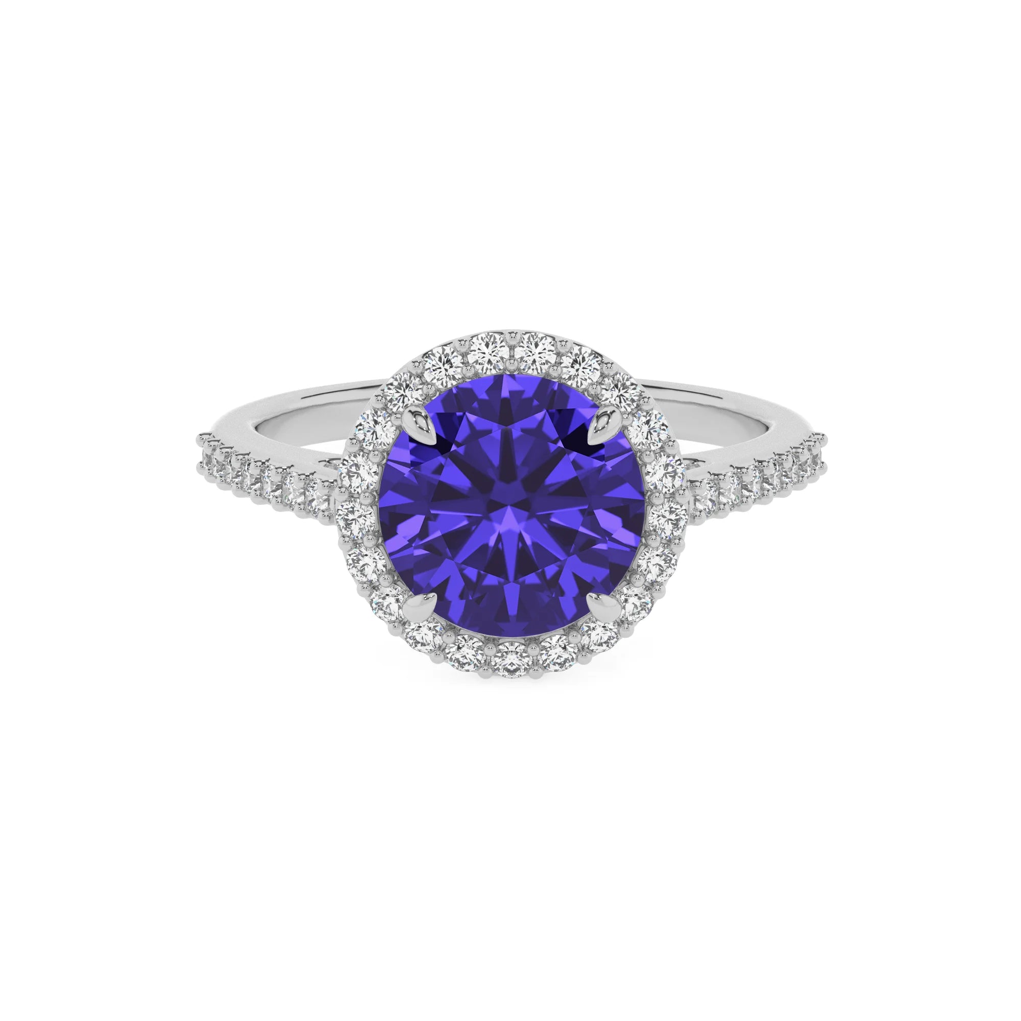 lab grown tanzanite round solitaire rings in platinum