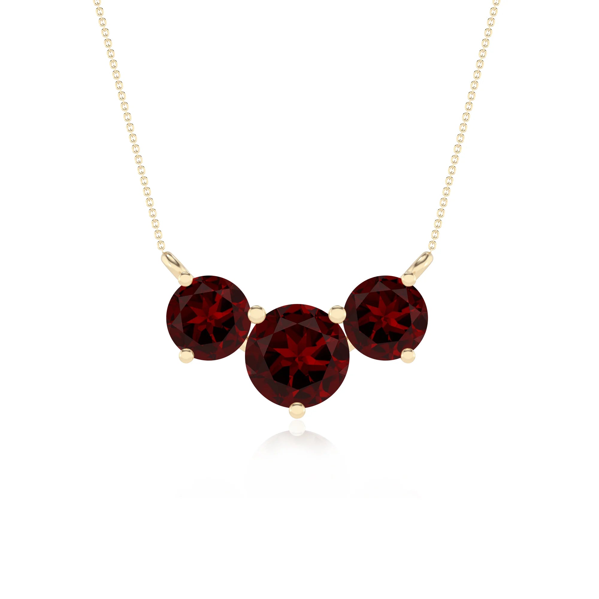 natural garnet round solitaire v-bale necklaces in yellow gold