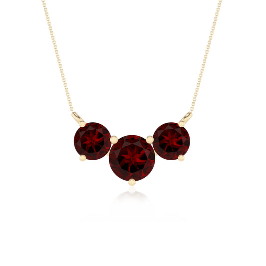 natural garnet round solitaire v-bale necklaces in yellow gold