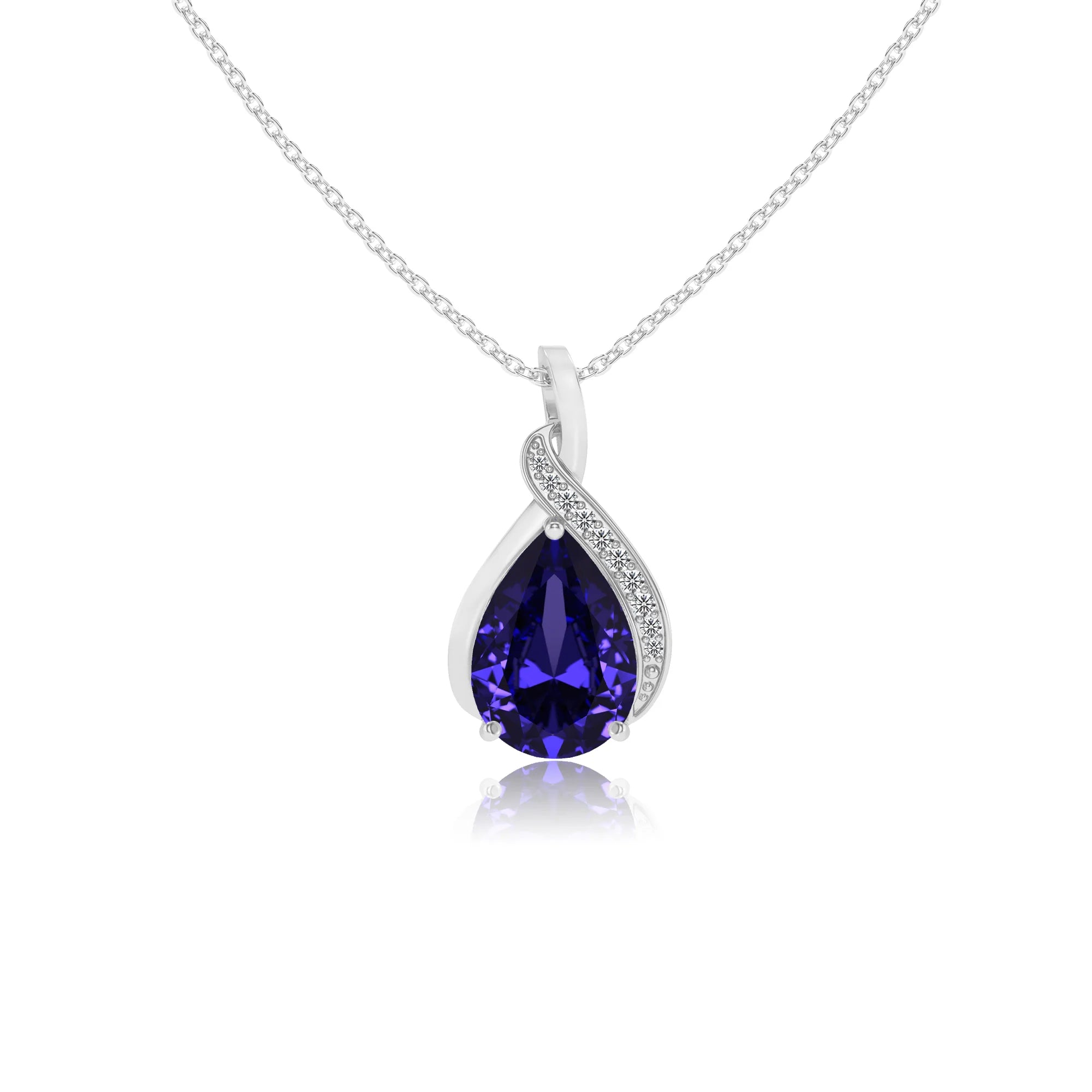lab grown tanzanite pear solitaire necklaces in sterling silver