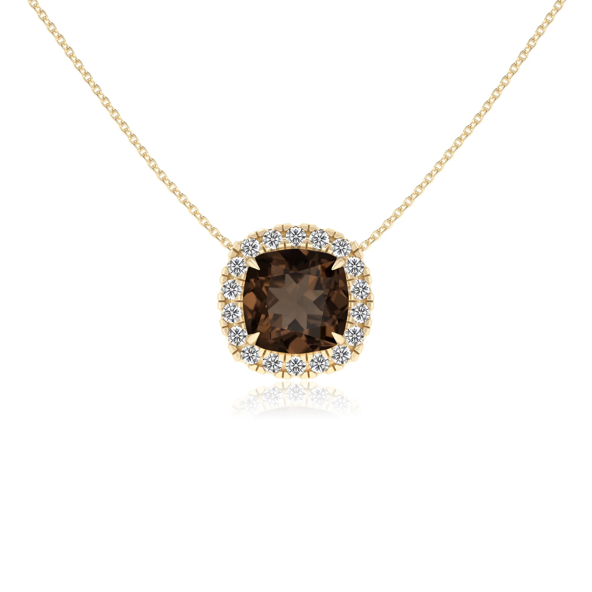 natural smoky quartz cushion solitaire necklaces in yellow gold