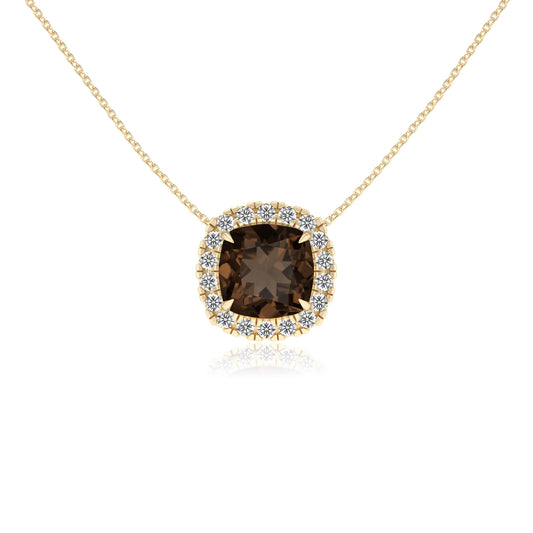 natural smoky quartz cushion solitaire necklaces in yellow gold