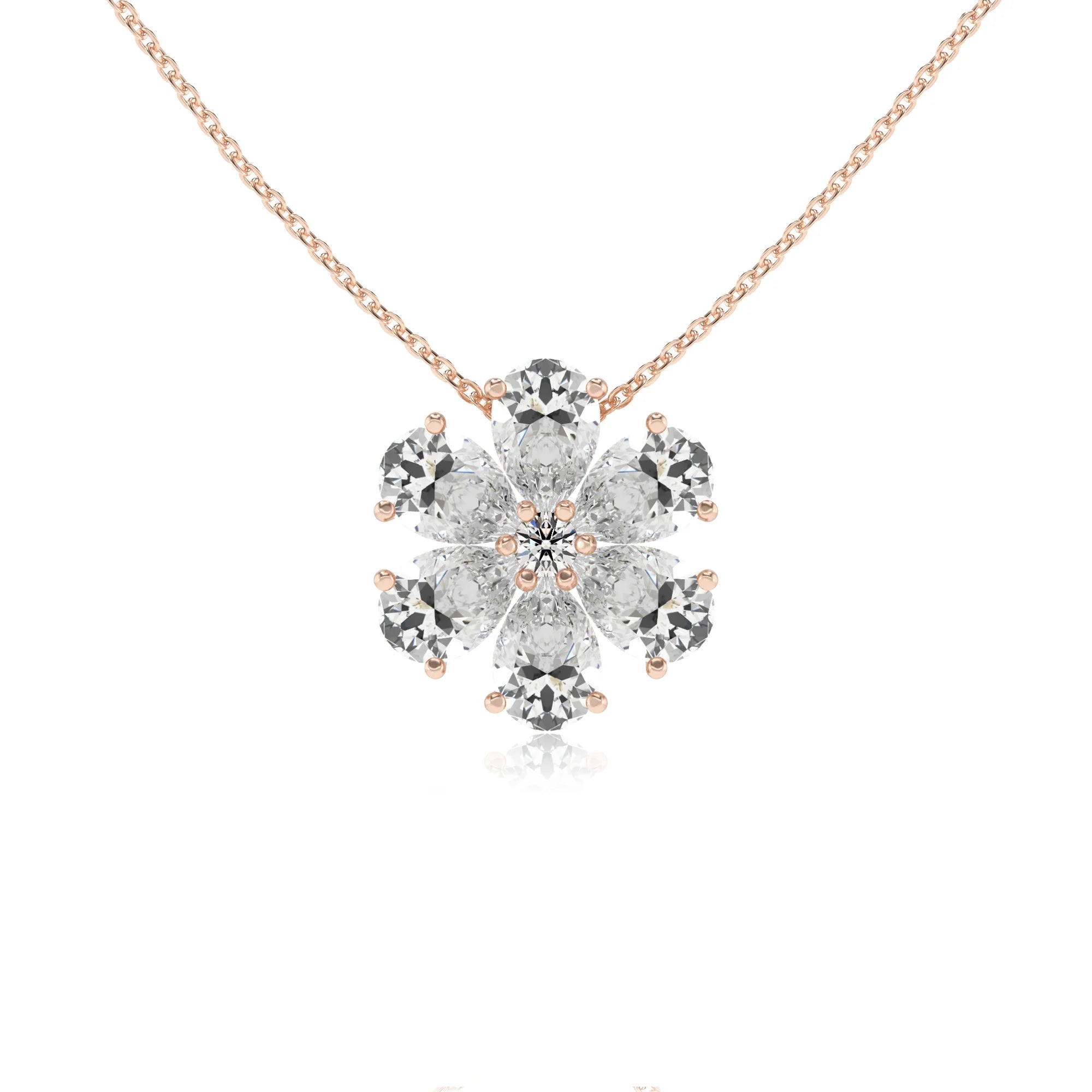 lab grown moissanite pear solitaire necklaces in rose gold