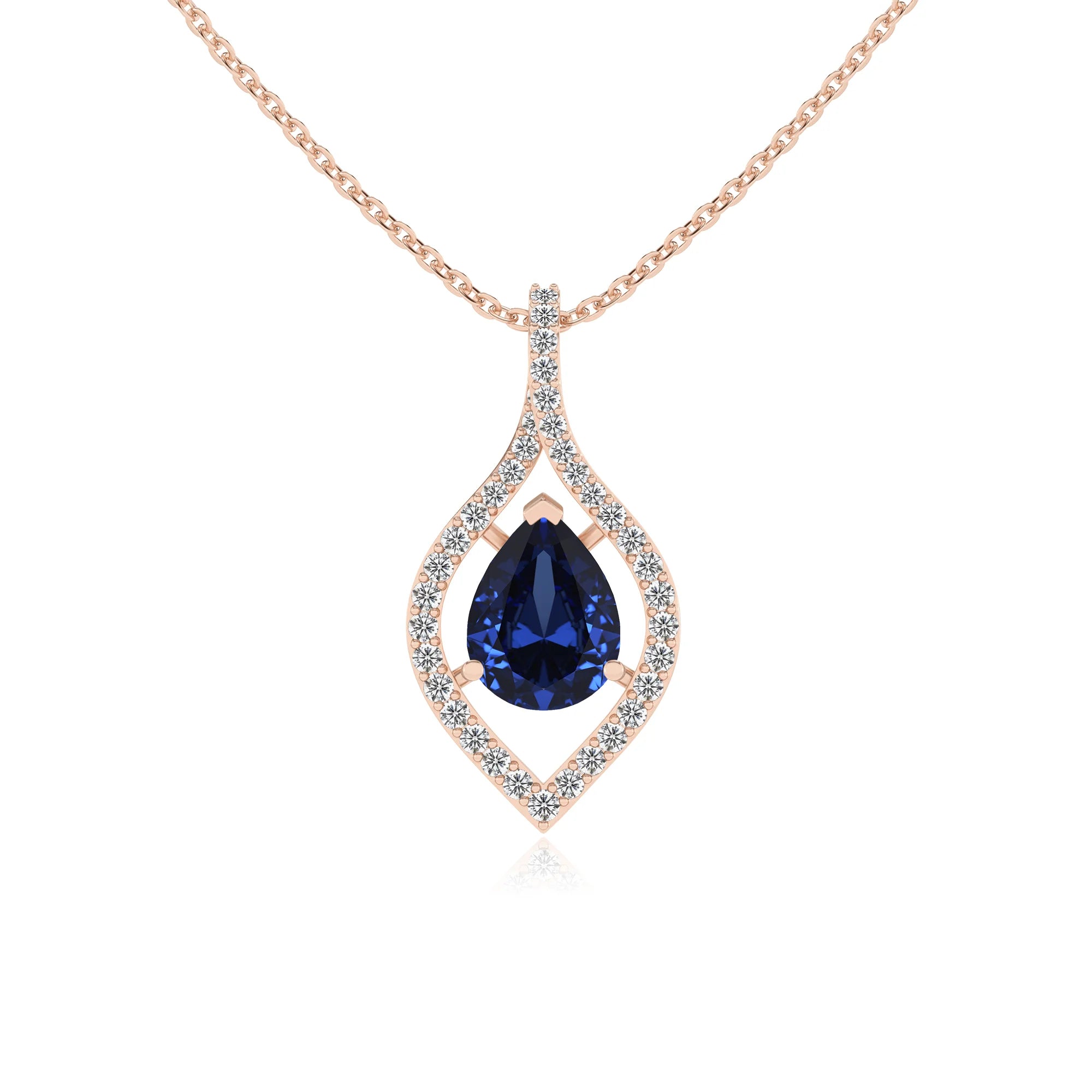 lab grown blue-sapphire pear infinity necklaces in rose gold
