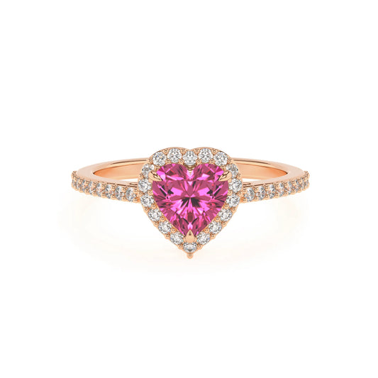 lab grown pink-sapphire heart solitaire rings in rose gold