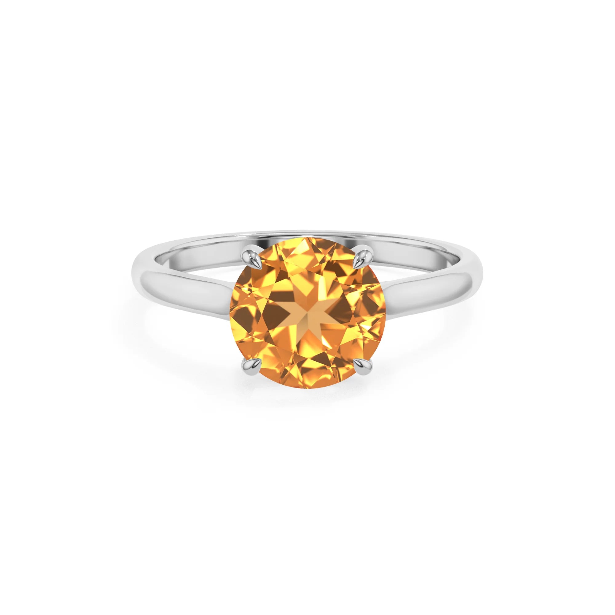 lab grown citrine round solitaire rings in sterling silver