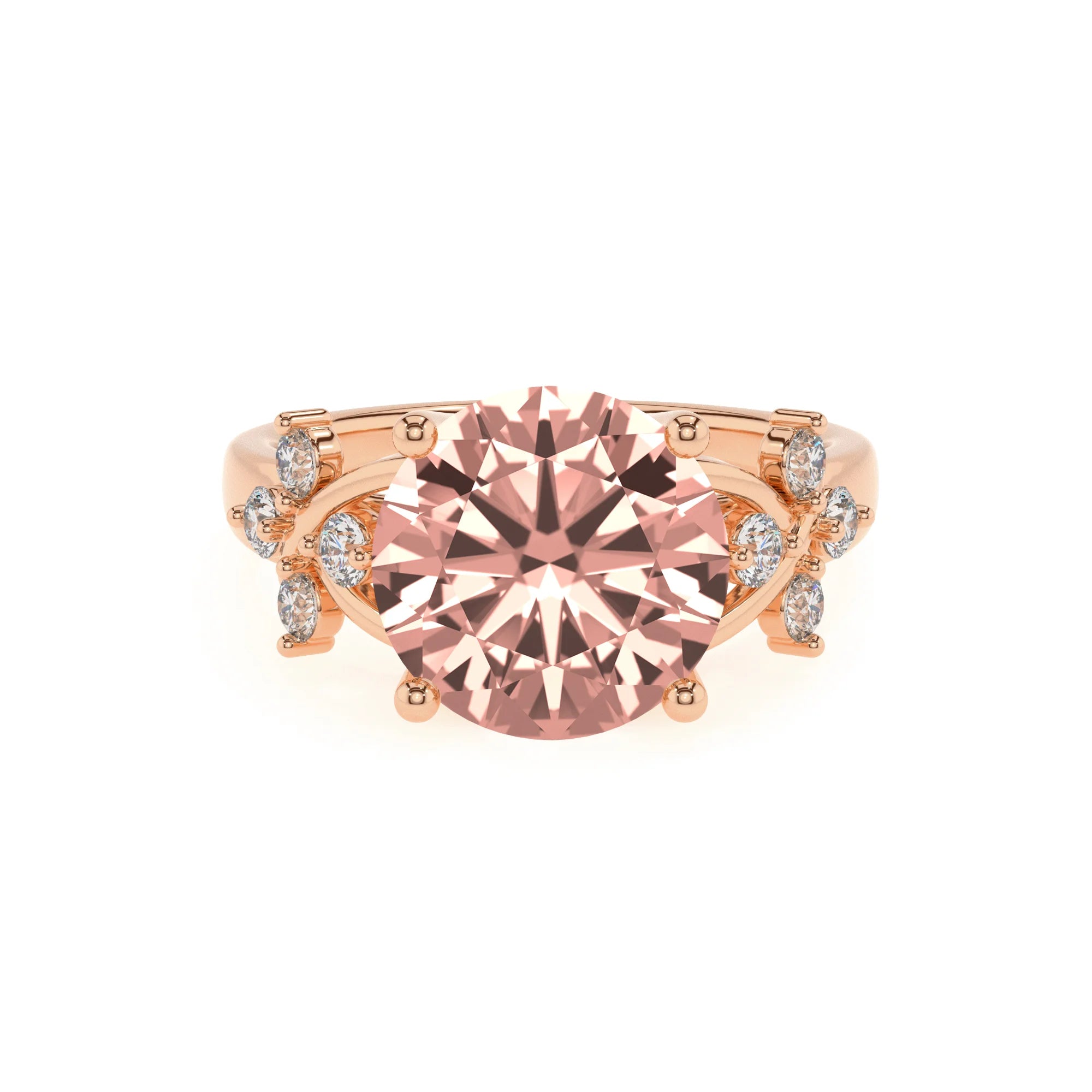 lab grown morganite round solitaire rings in rose gold