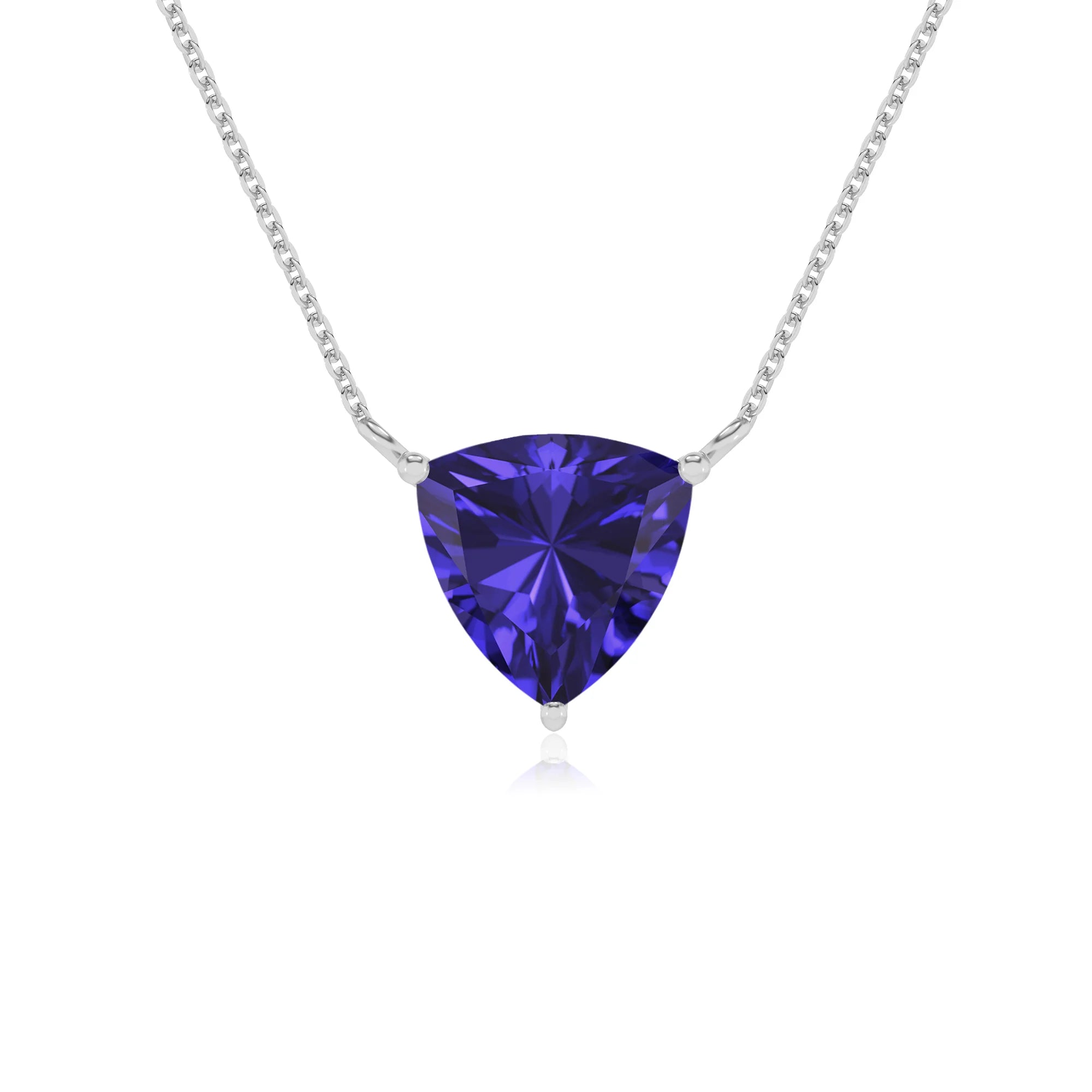 lab grown tanzanite trillion solitaire necklaces in platinum